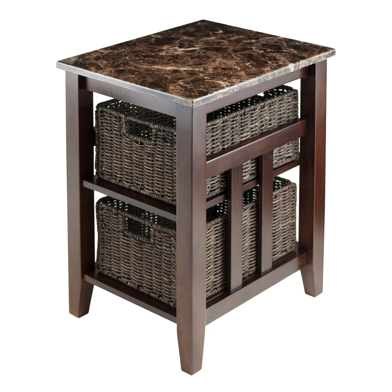 Contemporary Home Living Zoey Side Table Faux Marble Top with 2 Baskets